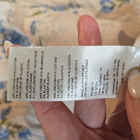 Anthropologie Shoulder Tie Mini Dress Blue Floral Ivory Size Large - Picture 11 of 11